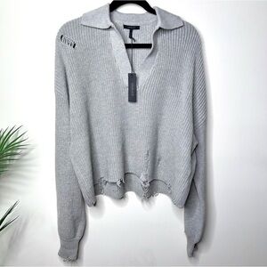 Bobi Black Women’s Cotton Distressed Sweater Collar Oversized Gray Revolve